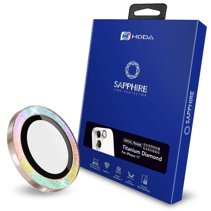 hoda_藍寶石鏡頭貼 iPhone17 鈦金色 閃粉彩鑽 (537)
