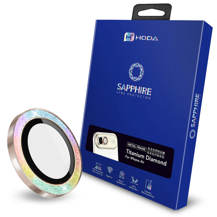 hoda_藍寶石鏡頭貼 iPhone17Air 鈦金色 閃粉彩鑽（568）