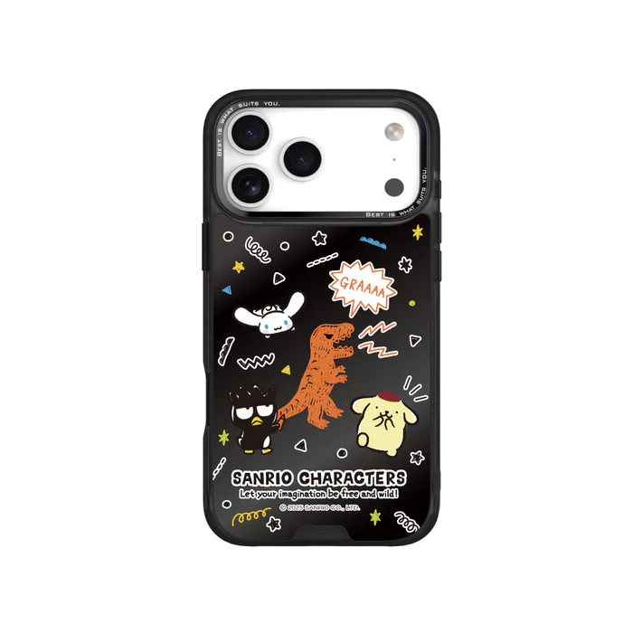 HODA殼_幻石三麗鷗黑鏡系列 iPhone18Pro/17Pro 手繪風暴龍 (3521)