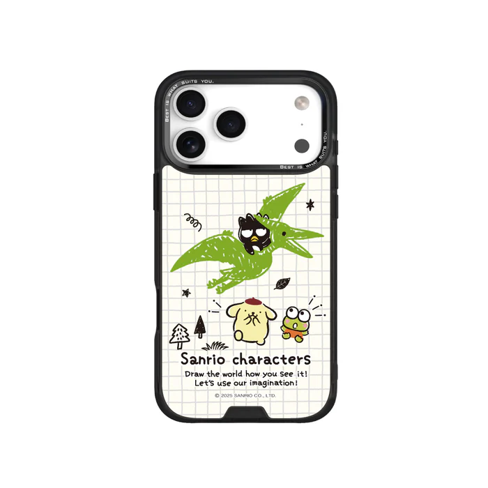 HODA殼_幻石三麗鷗玻璃系列 iPhone17Pro 手繪風翼手龍 (3101)