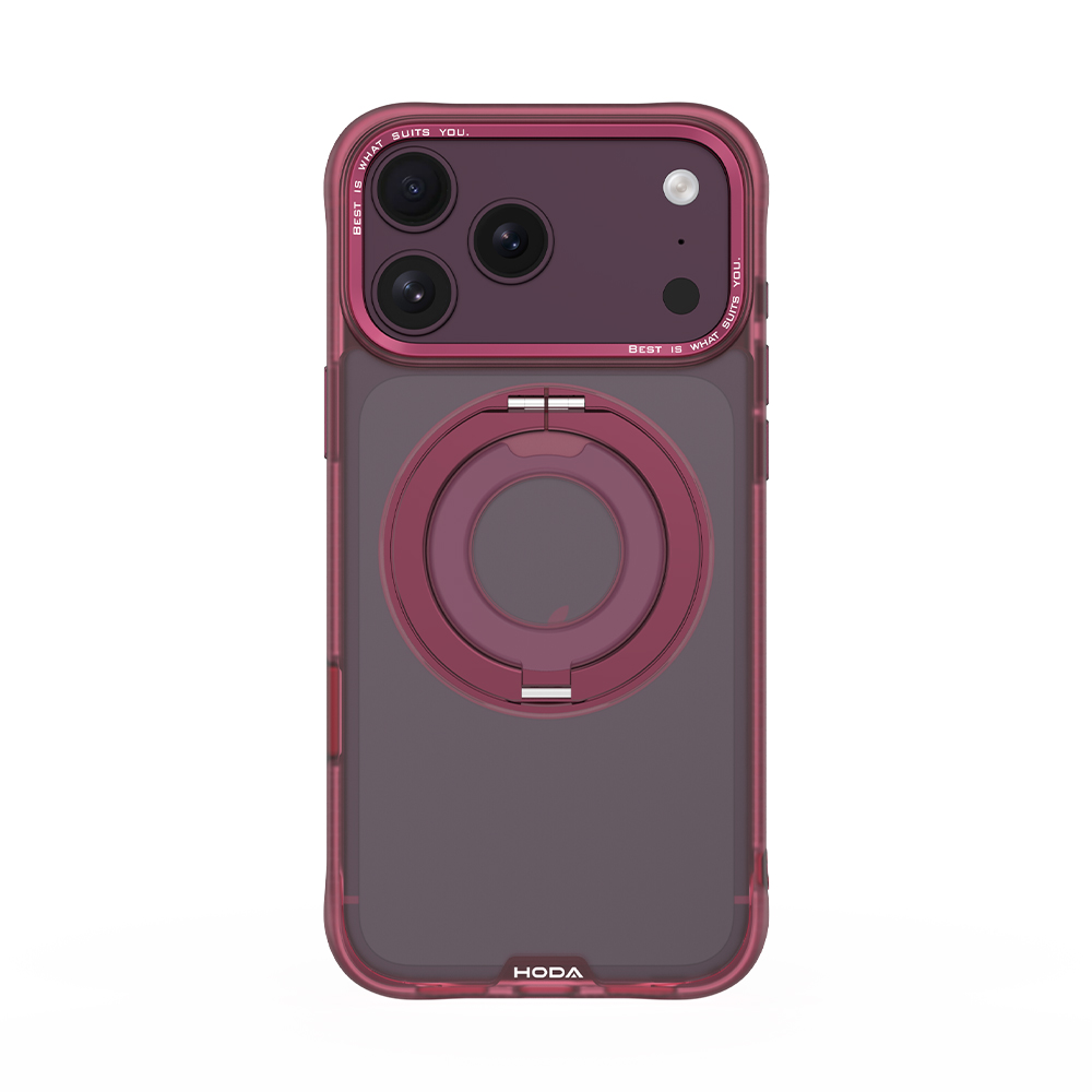 HODA殼_柔石雙環支架磁吸防摔殼 iPhone18ProMAX/17ProMAX 酒紅色 (165)