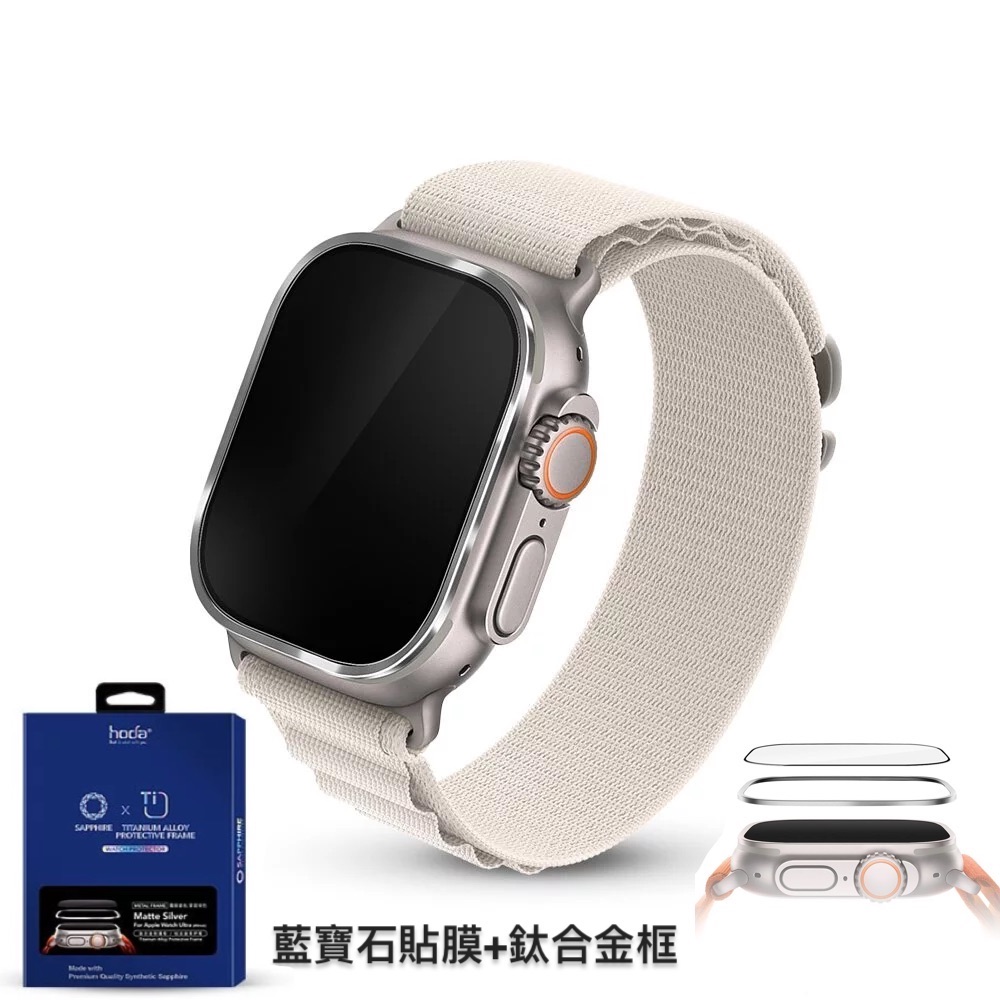 hoda配件_藍寶石高清_鈦合金邊框+膜套裝Apple Watch_3/2/1 49mm灰色(004)