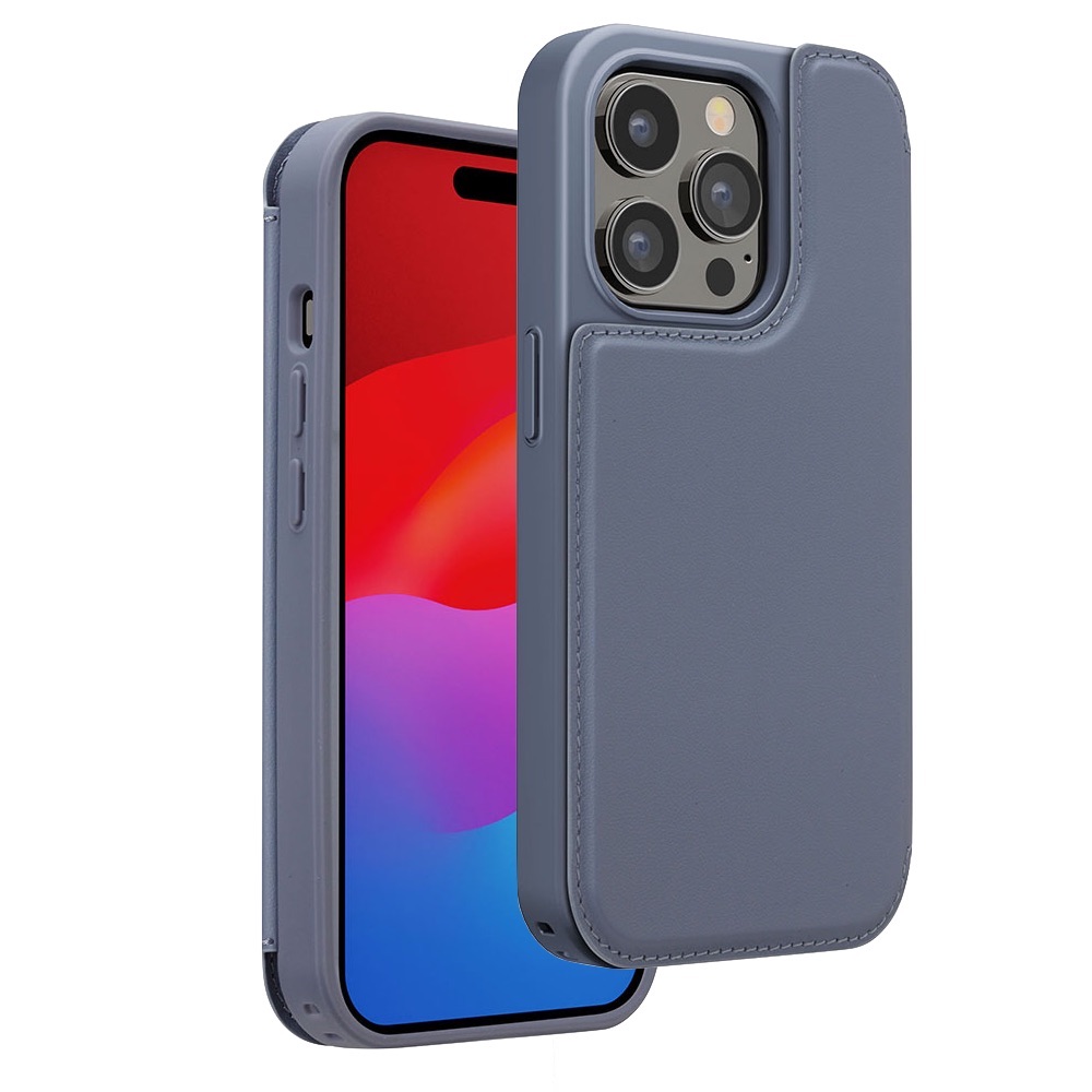 PGA殼_Premium Style_後翻蓋PU皮革_iPhone15Pro藍色(745)