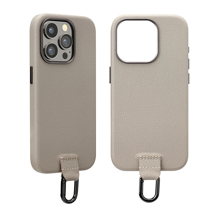 PGA殼_Premium Style_PU皮革背蓋帶掛扣_iPhone15Pro卡其(769)