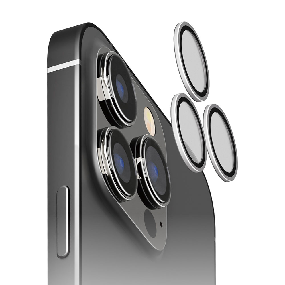 PGA配件_Premium style iPhone15Pro/15ProMax高清3眼鏡頭圈10H鋼化玻璃_銀色(186)