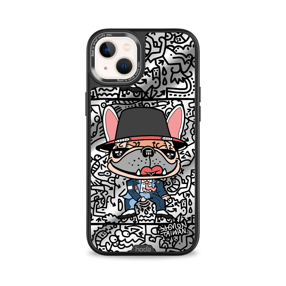 hoda殼_幻石米豆銀鏡 MagSafe_iPhone15 麥克鬥牛犬(665)