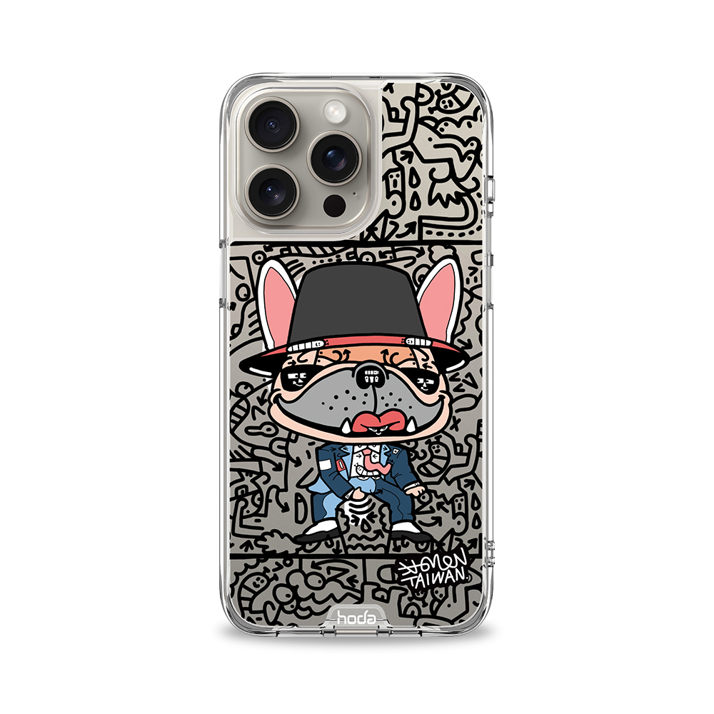 hoda殼_晶石米豆透明 MagSafe_iPhone15ProMax 麥克鬥牛犬(522)