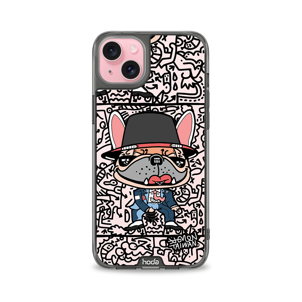 hoda殼_晶石米豆透黑 MagSafe_iPhone15 麥克鬥牛犬(447)