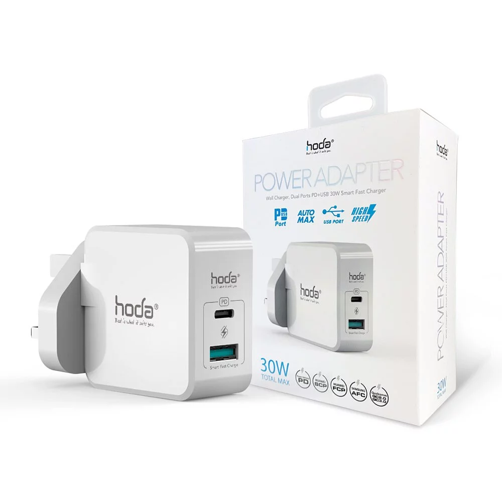 hoda充電_30w極速智能雙孔PD快充電器USBA-C_白色(448)