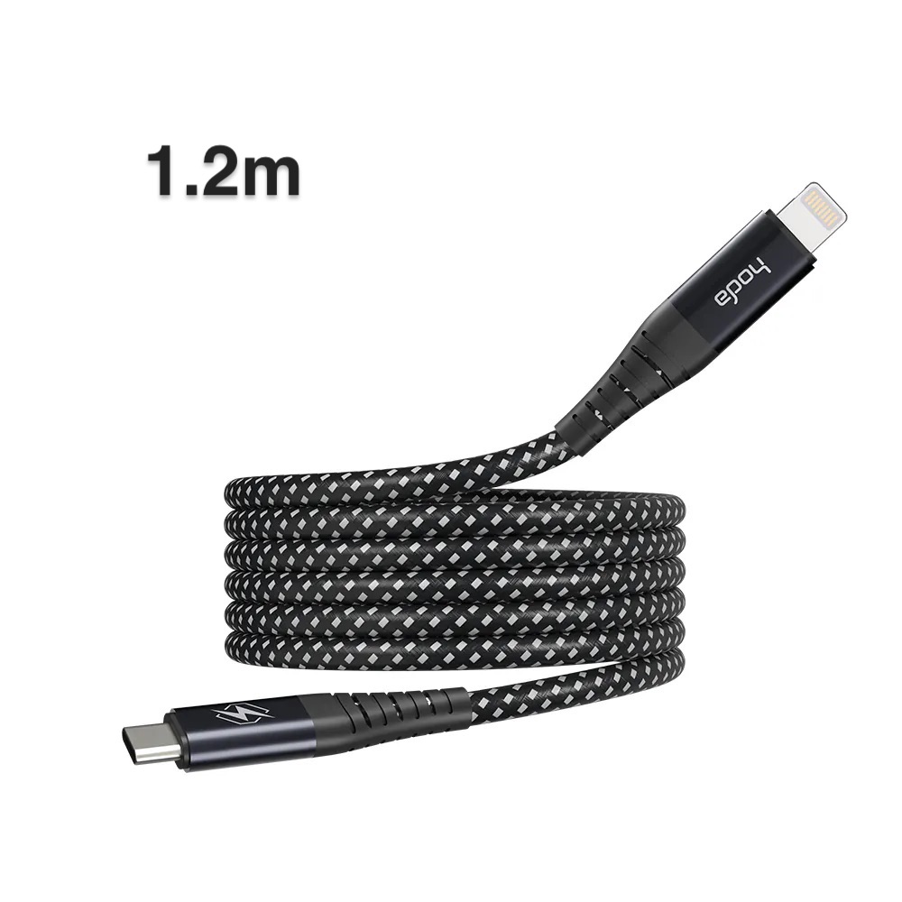 hoda充電_27W USB-C to Lightning 磁吸收納編織快充線 1.2M 黑 (082)