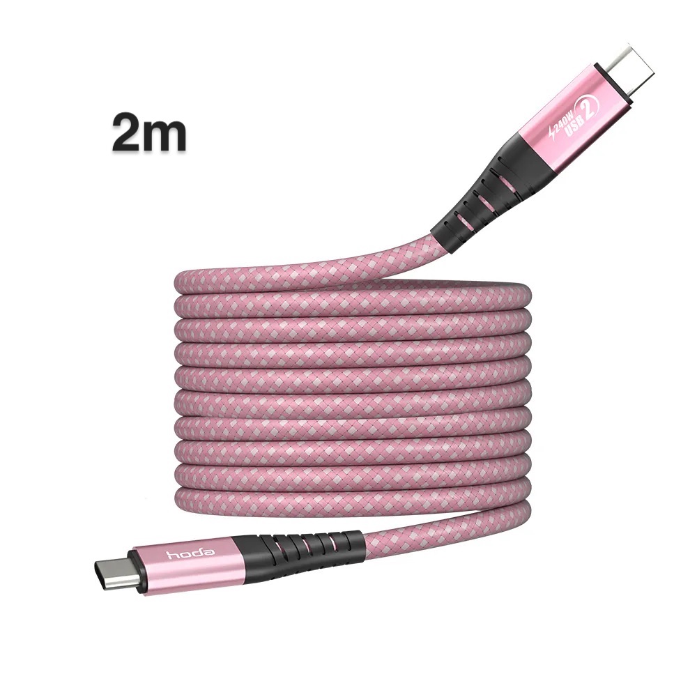 hoda充電_240W USB-C to C 磁吸收納編織快充線 2M 粉 (204)