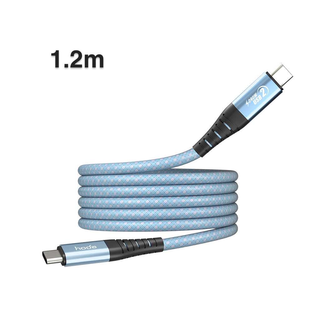 hoda充電_240W USB-C to C 磁吸收納編織快充線 1.2M 藍 (167)