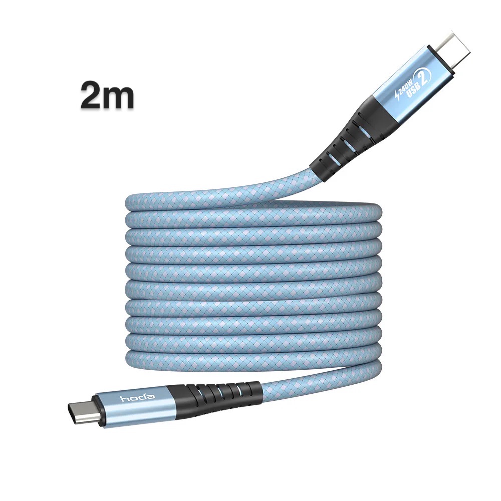 hoda充電_240W USB-C to C 磁吸收納編織快充線2M 藍 (211)