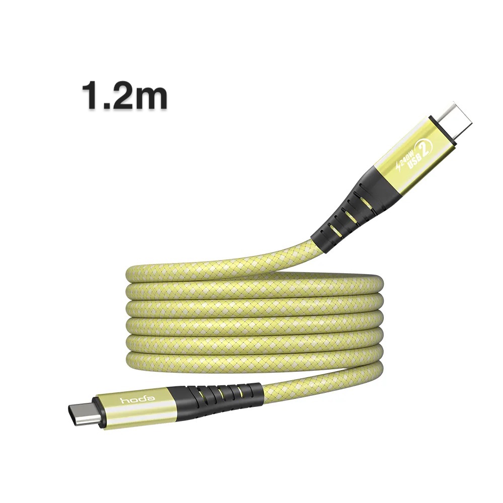 hoda充電_240W USB-C to C 磁吸收納編織快充線 1.2M 黃 (136)
