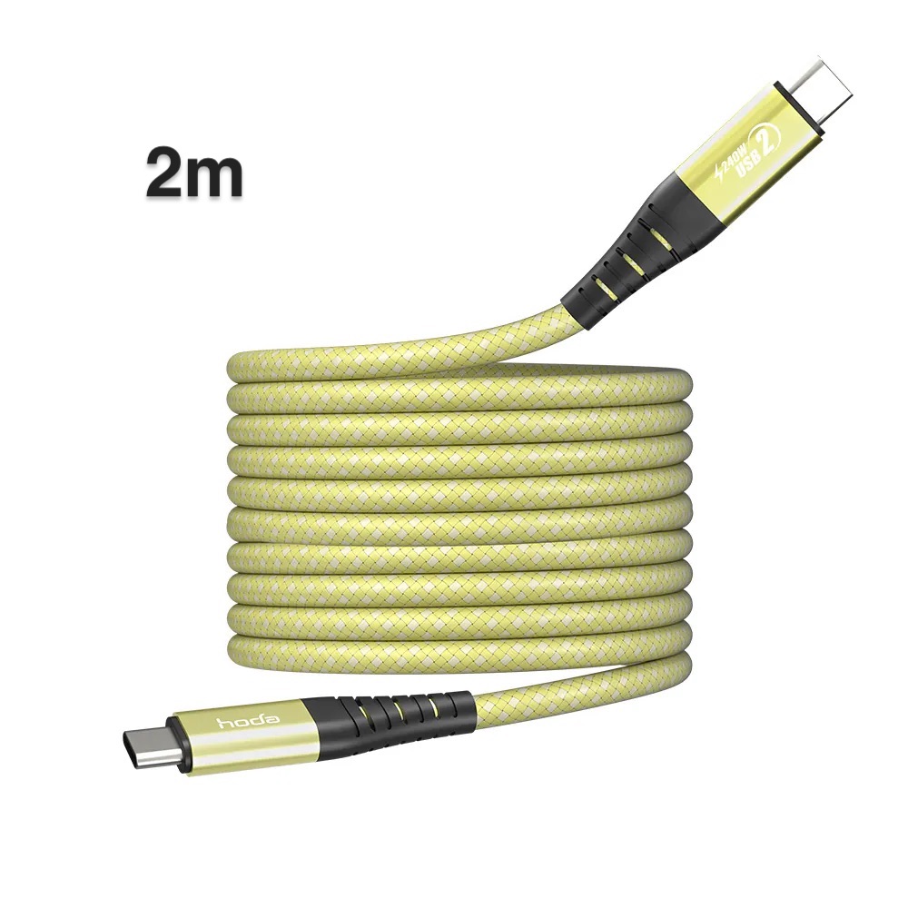 hoda充電_240W USB-C to C 磁吸收納編織快充線 2M 黃 (181)