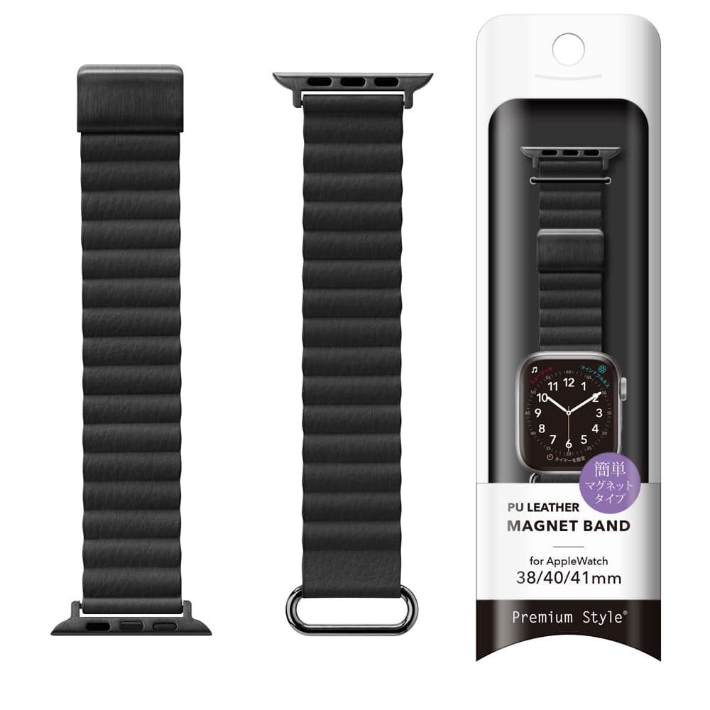 PGA_磁力錶帶PU皮革_Apple Watch 41/40/38mm 黑色(627)