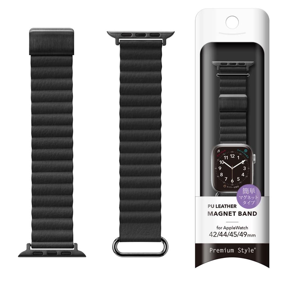 PGA_磁力錶帶PU皮革_Apple Watch 49/45/44/42mm 黑色(771)