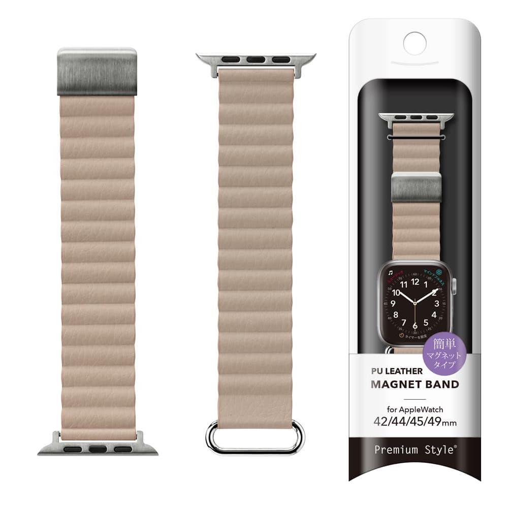 PGA_磁力錶帶PU皮革_Apple Watch 49/45/44/42mm 米色(788)