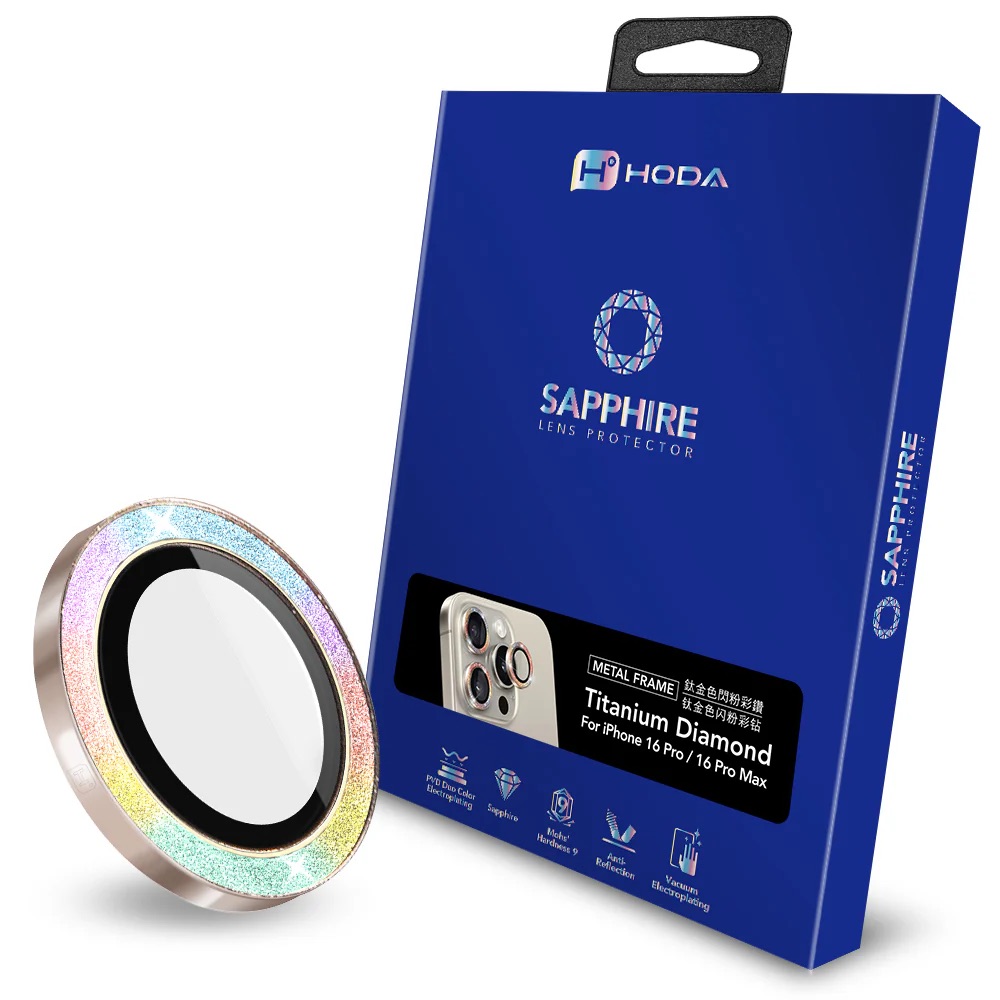 hoda_藍寶石鏡頭貼3顆_iPhone16Pro/16ProMax 鈦金色閃粉彩鑽(148)