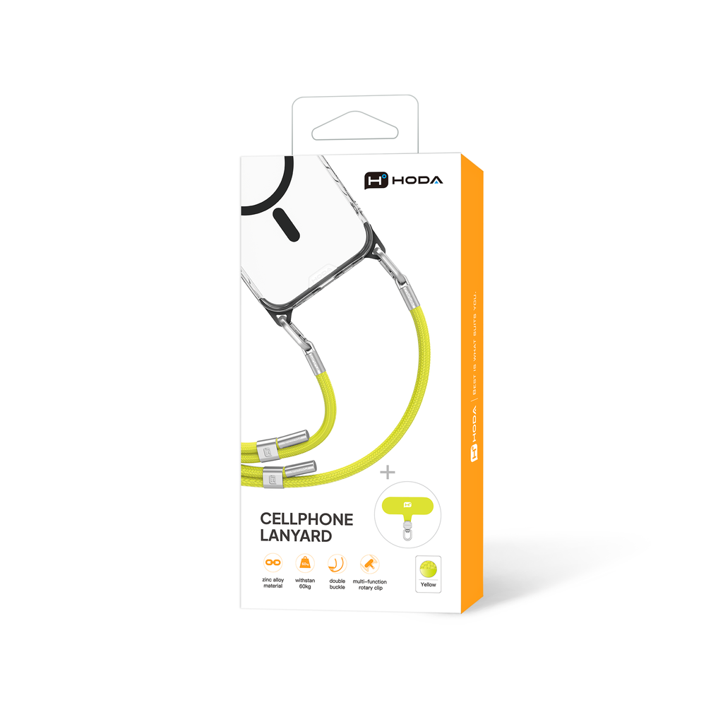 HODA 雙扣手機掛繩附夾片_螢光黃+霧銀(265)