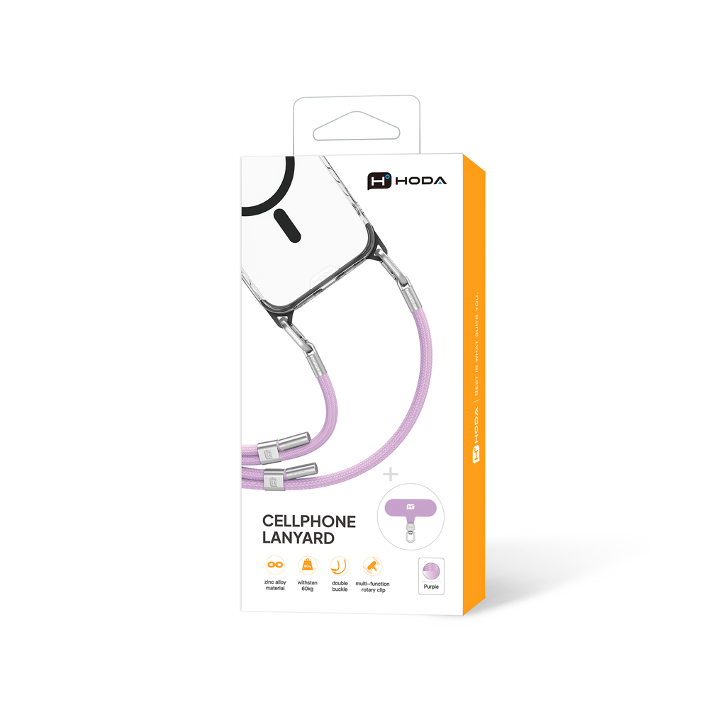 HODA 雙扣手機掛繩附夾片_淺紫+霧銀(241)