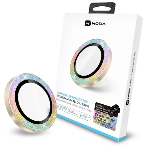 [01C570003201] HODA_藍寶石新結構鏡頭保護貼 iPhone 18 Pro/18 Pro MAX 鈦金色 閃粉彩鑽 (3入)(213)