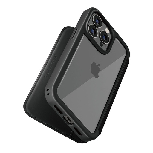 [PG-23DGF01BK] PGA殼_Premium Style_透明玻璃翻蓋皮套(圓形)_iPhone15ProMax黑色(582)