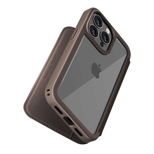 [PG-23BGF03BR] PGA殼_Premium Style_透明玻璃翻蓋皮套(圓形)_iPhone15Pro棕色(509)