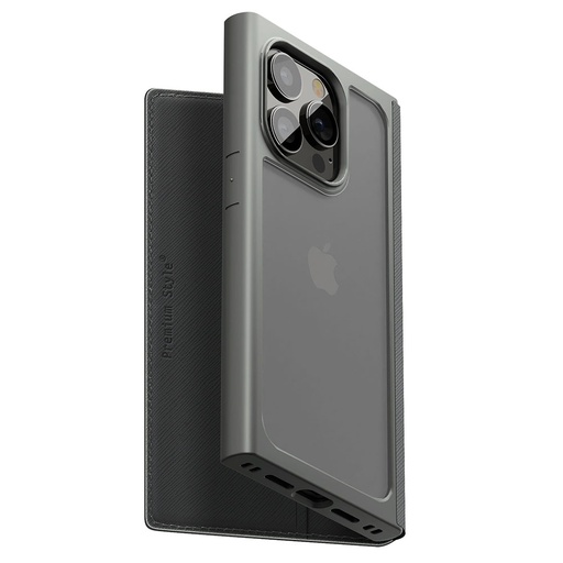 [PG-23BGF05BK] PGA殼_Premium Style_透明玻璃翻蓋皮套(方形)_iPhone15Pro黑色(523)