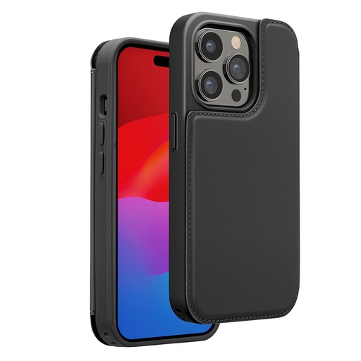 [PG-23BBF03BK] PGA殼_Premium Style_後翻蓋PU皮革_iPhone15Pro黑色(721)