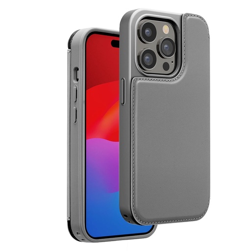 [PG-23BBF04GY] PGA殼_Premium Style_後翻蓋PU皮革_iPhone15Pro灰色(738)