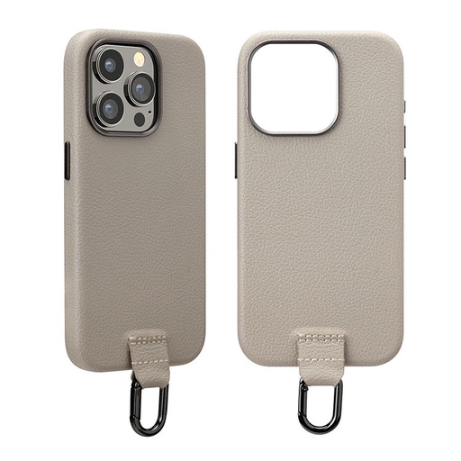 [PG-23BPU02GY] PGA殼_Premium Style_PU皮革背蓋帶掛扣_iPhone15Pro卡其(769)