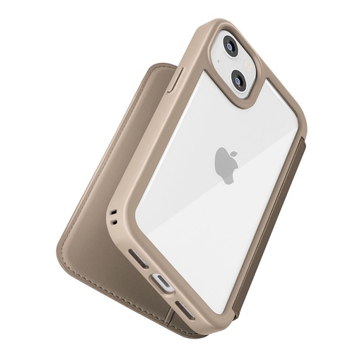 [PG-23AGF02BE] PGA殼_Premium Style_透明玻璃翻蓋皮套(圓形)_iPhone15卡其(458)