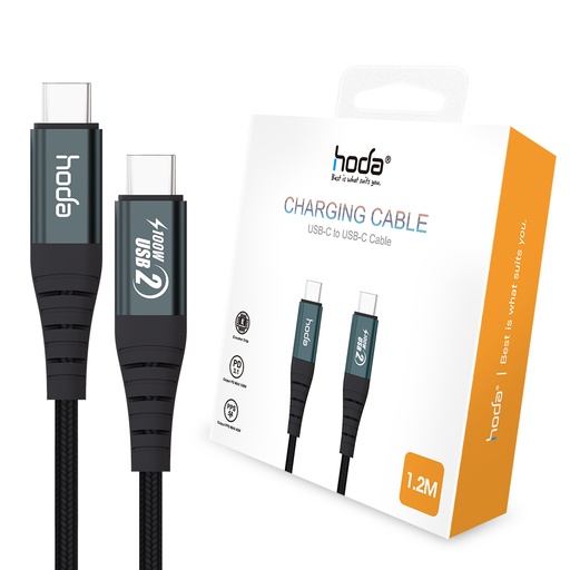 [021329007501]  hoda充電_100W快速傳輸線PD_USBC to C_1.2m黑色(718) 
