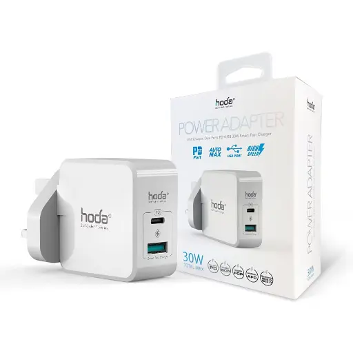 [020919000601] hoda充電_30w極速智能雙孔PD快充電器USBA-C_白色(448)