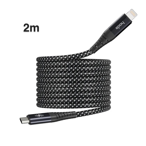 [021329008801] hoda充電_27W USB-C to Lightning 磁吸收納編織快充線 2M 黑 (112)