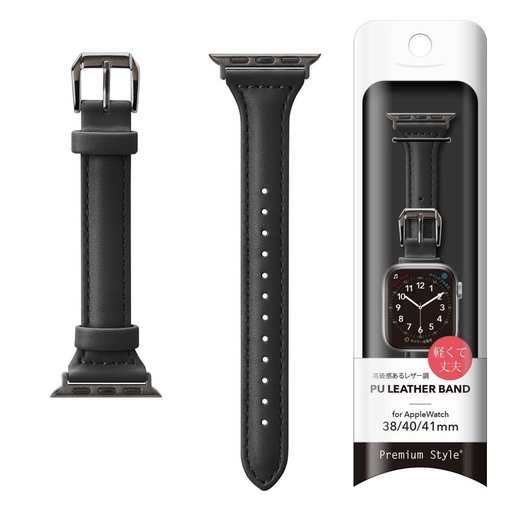 [PG-AW41PU01BK] PGA_錶帶PU皮革_Apple Watch 41/40/38mm 黑色(573)