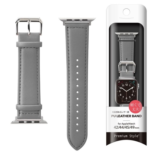 [PG-AW49PU02GY] PGA_錶帶PU皮革_Apple Watch 49/45/44/42mm 灰色(733)