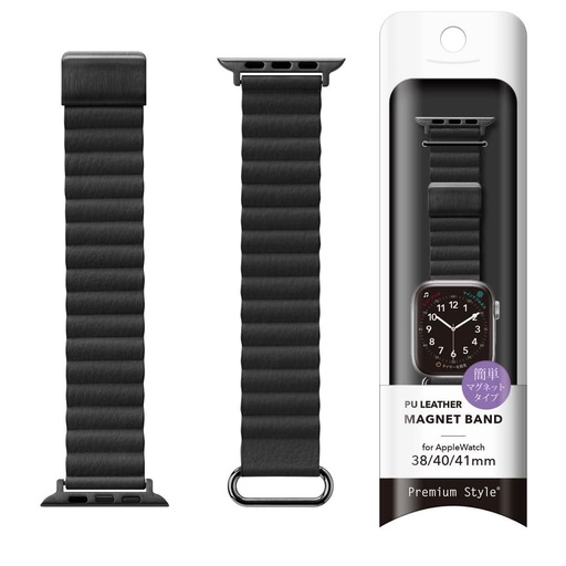 [PG-AW41MG01BK] PGA_磁力錶帶PU皮革_Apple Watch 41/40/38mm 黑色(627)