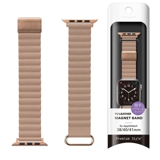 [PG-AW41MG03BE] PGA_磁力錶帶PU皮革_Apple Watch 41/40/38mm 淺咖(641)