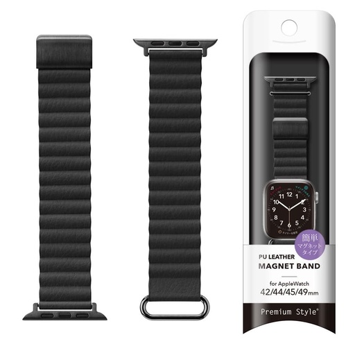 [PG-AW49MG01BK] PGA_磁力錶帶PU皮革_Apple Watch 49/45/44/42mm 黑色(771)