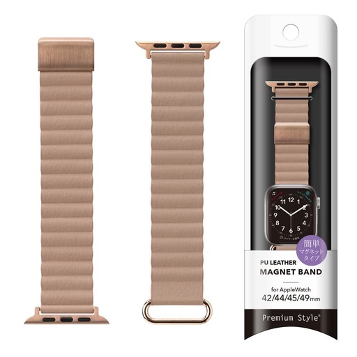 [PG-AW49MG03BE] PGA_磁力錶帶PU皮革_Apple Watch 49/45/44/42mm 淺咖(795)