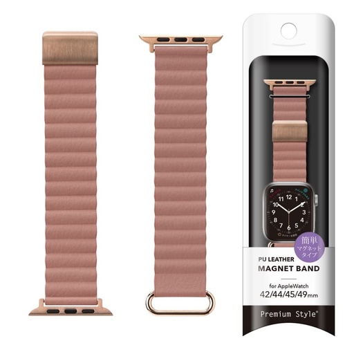 [PG-AW49MG05PK] PGA_磁力錶帶PU皮革_Apple Watch 49/45/44/42mm 粉色(818)