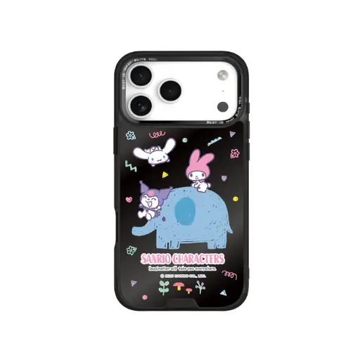 Hoda殼_幻石三麗鷗黑鏡系列 iPhone18Pro/17Pro 手繪風大象(3446)